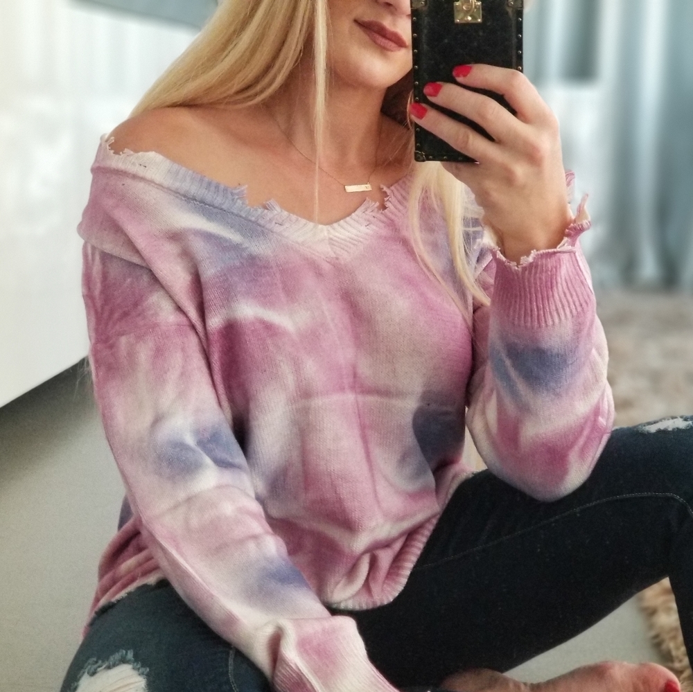 CASUAL DOLLZ  Tie Dye Sweater Top - Pink Purple - Picture 4 of 9